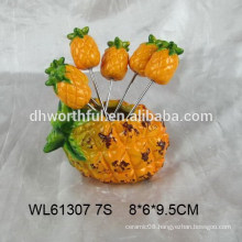 Funny pineapple design ceramic fruit fork holder